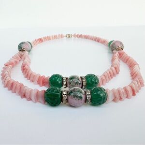 Art Deco 1920s Louis Rousselet French Glass Bead Necklace w/ Rhinestone Rondelle